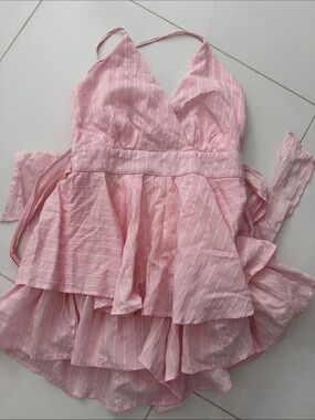 Pink Pinstripe Ruffle Dress